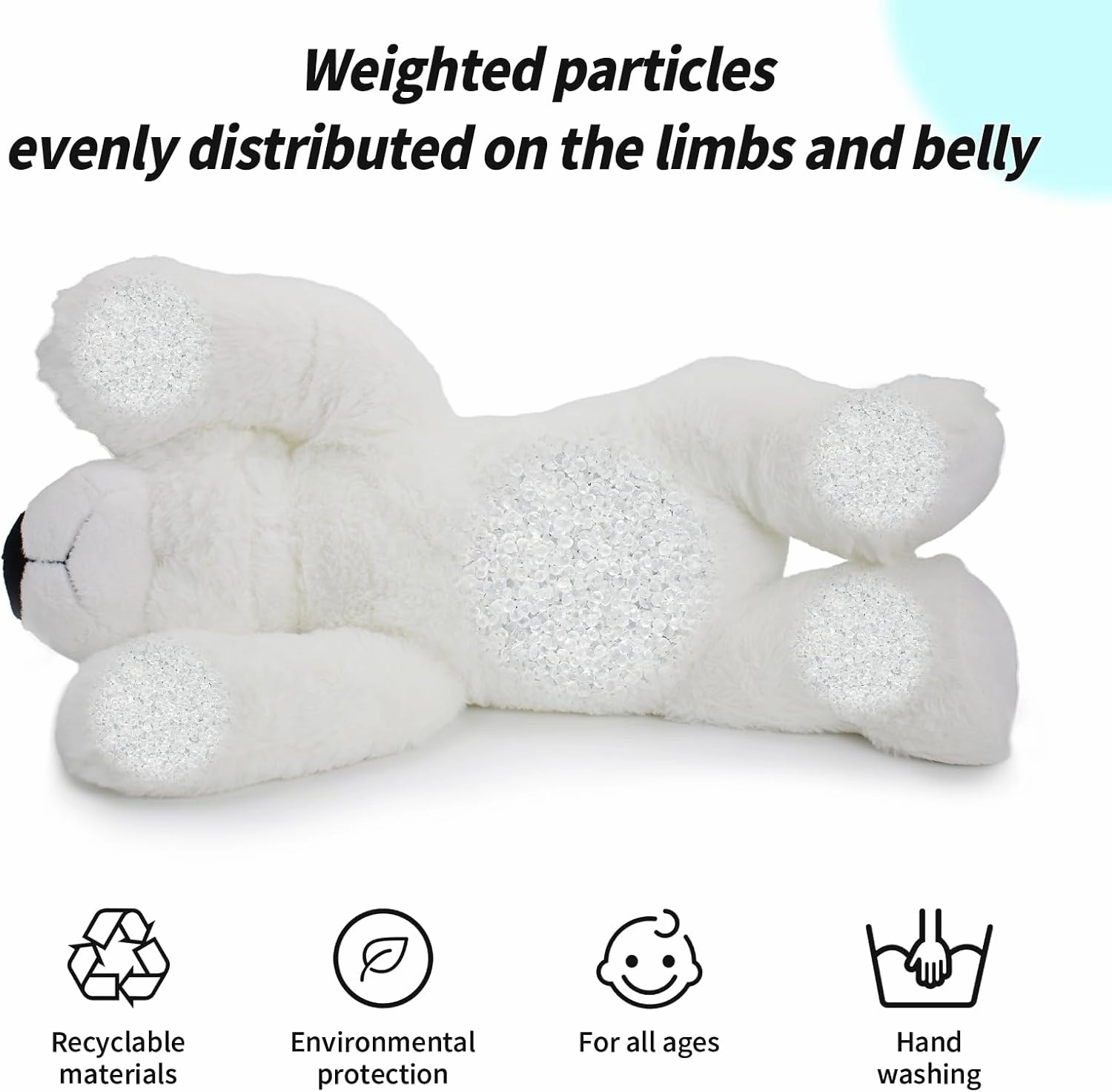 2 Lb Weighted Stuffed White Bear Animals - 16 Inches Bear Dog Dino Pig Plush Throw Pillow Toy - Embroidered Plushie Collectible - Kawaii Plushies Hugging Toy Gifts for Kids & Adults ( White Bear )