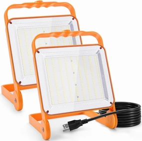 2 Pack 50W LED Work Light, 8000LM Super Bright Flood Lights, IP65 Waterproof,5000K,Portable Temporary Work Light for Outdoor Indoor Job Site, Workshop, Garage, Construction Site Lighting