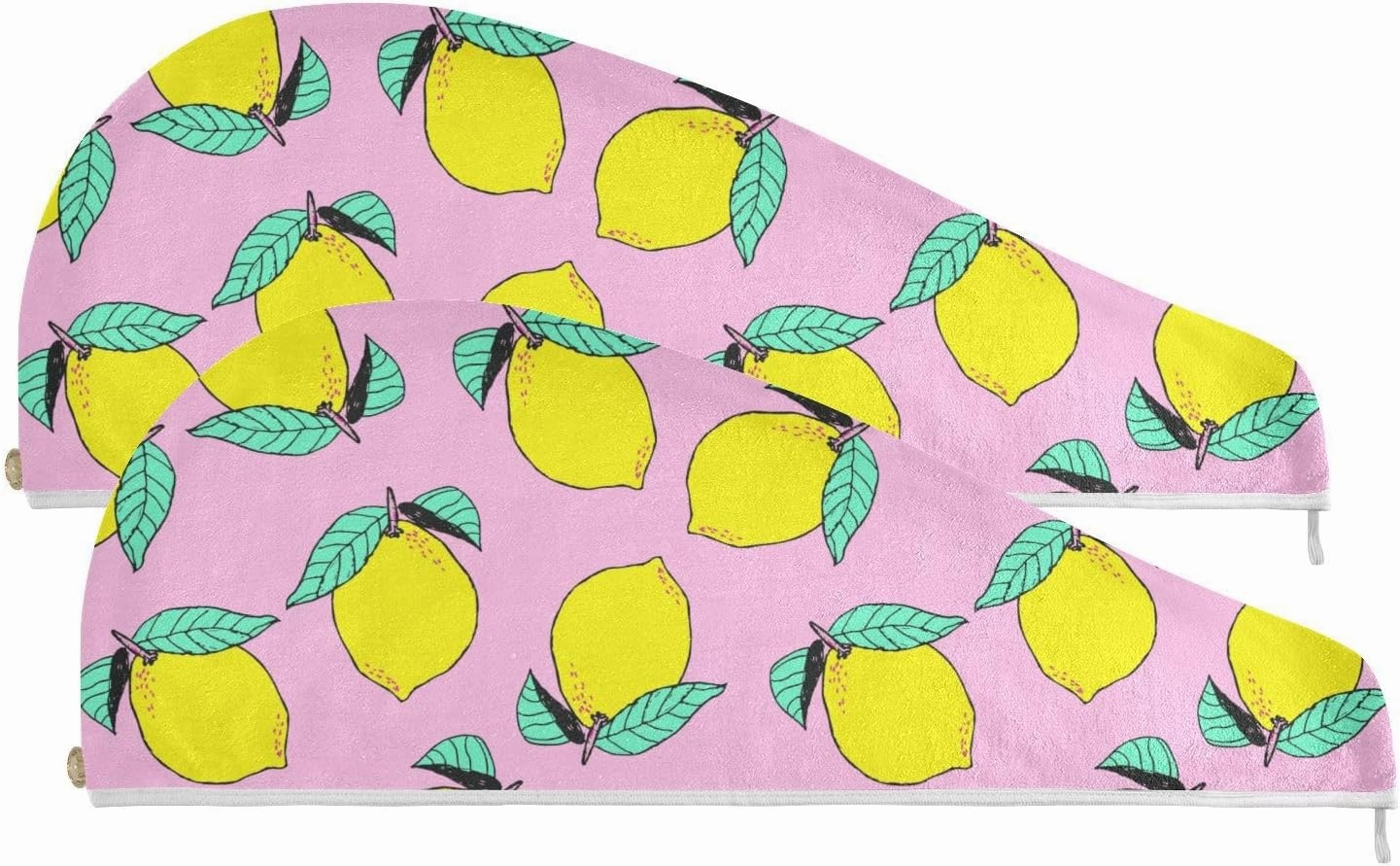 2 Pcs Hair Towels Wraps Fresh Bright Lemons on Pink Printed Hair Towel Wrap for Women Quick Dry Absorbent Towel Wrap for Wet Hair