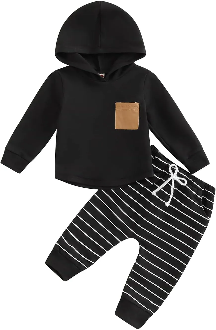 2Pcs Baby Boys Hoodie Tops Pants Set Dinosaur Deer Print Sweatsuit Fall Winter Outfits