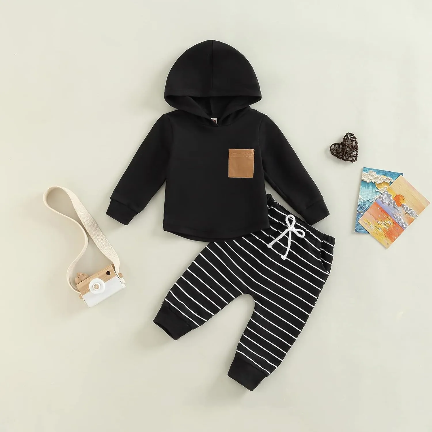 2Pcs Baby Boys Hoodie Tops Pants Set Dinosaur Deer Print Sweatsuit Fall Winter Outfits