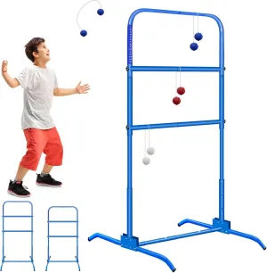 2PCS Ladder Toss Ball Game Set with Score Tracker, Adjustable Height (42.5''-53.5'') Portable Foldable Metal Frame & Stable Tripod Base with Carry Bag for Outdoor Backyard, Camping, Yard, Beach, Lawn