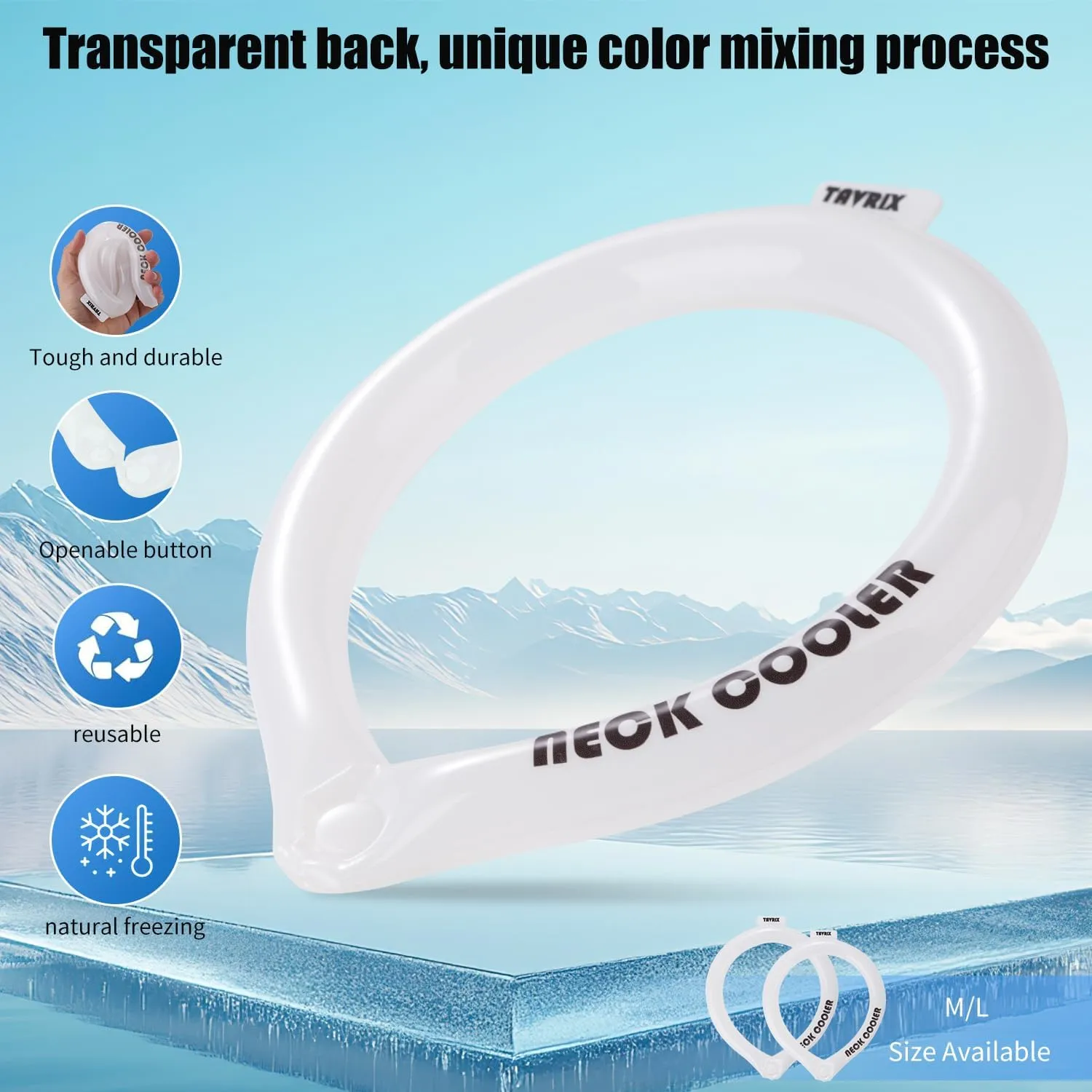 2PCS. Mixed Sizes Neck Cooling Tubes with Snap Button | Reusable Ice Wraps   Insulated Bag | Freeze Below 64°F Activate Cold Neck Rings for Outdoor Work, Sports & Heat Relief. (White M L)