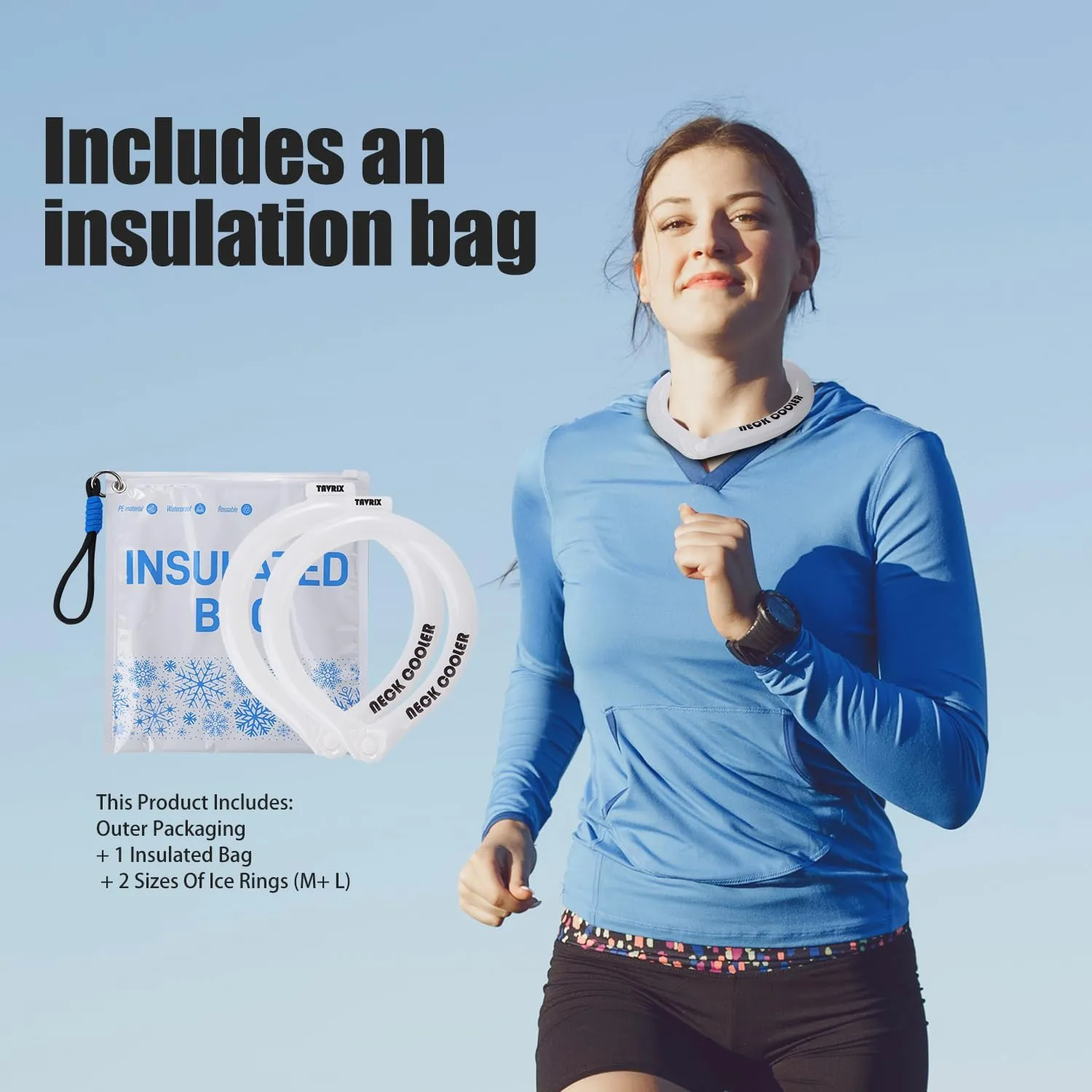 2PCS. Mixed Sizes Neck Cooling Tubes with Snap Button | Reusable Ice Wraps   Insulated Bag | Freeze Below 64°F Activate Cold Neck Rings for Outdoor Work, Sports & Heat Relief. (White M L)
