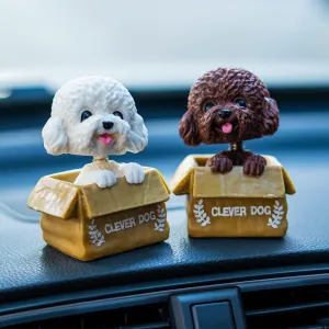 2PCS Shaking Head Dog Decor Bobble-Head Toys for Car Interior Dashboard Ornament, Dog Cake Topper Doll, Clever Dog Doll