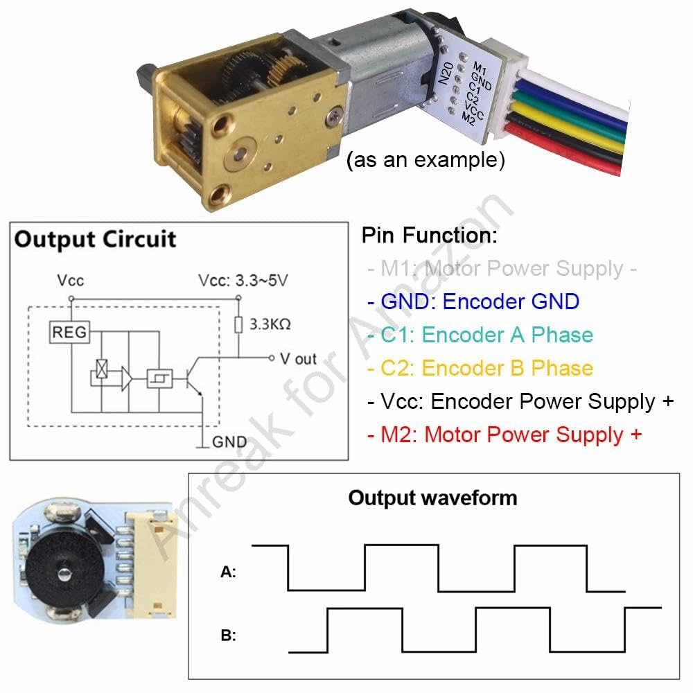 2Pcs DC 12V 200RPM Φ3x10mm Double Shaft N20 Worm Gear Motor with Encoder, 3-12V 4-381RPM Ideal for Robotics and Mini CNC Machines (12-200)