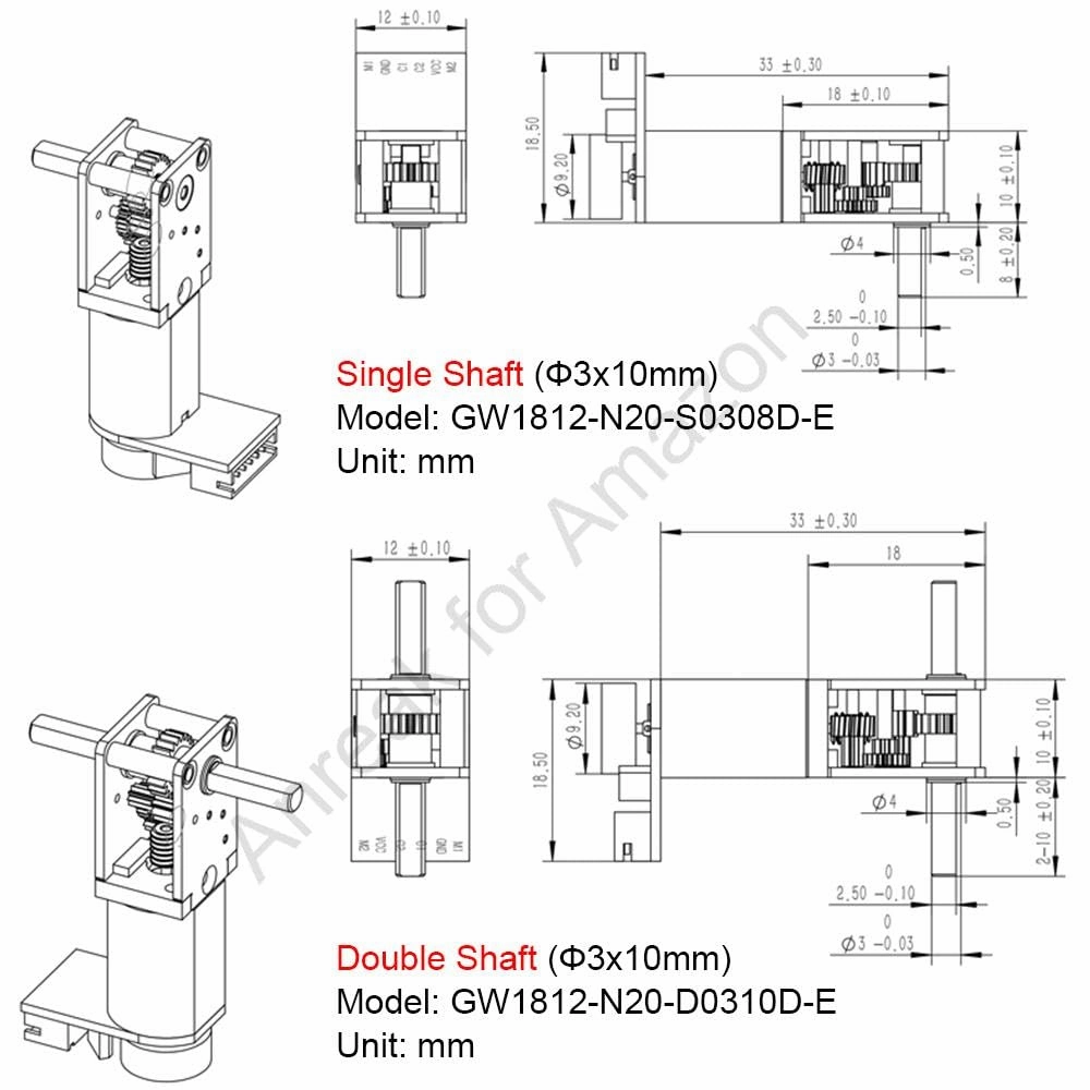 2Pcs DC 12V 200RPM Φ3x10mm Double Shaft N20 Worm Gear Motor with Encoder, 3-12V 4-381RPM Ideal for Robotics and Mini CNC Machines (12-200)