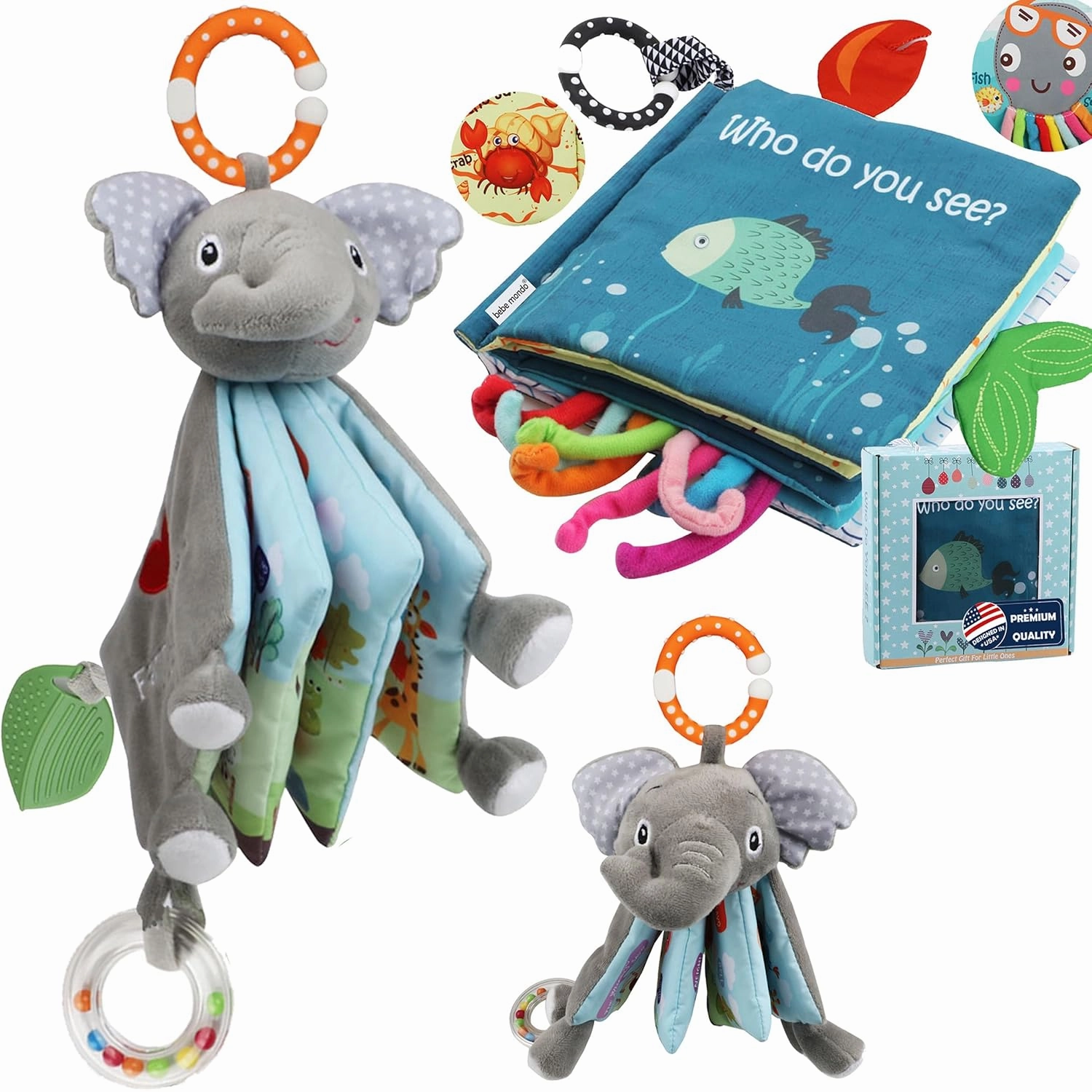 2PCS Fish Baby Book Toy & Elephant Infant Toys 0-6 6-12 12-18 Month Toys 1-2 Year Old