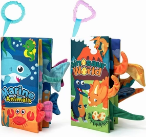 2pcs Soft Baby Books 0-6 Months, Infant Newborn Baby Toys for 6-12 Months, Crinkle Cloth Tummy Time Touch Sensory Interactive Book Toy & Gift for Baby 0-12m Must Haves