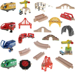2xWooden Trains Railway Set Compatible Accessories Track Crane   Freight Car