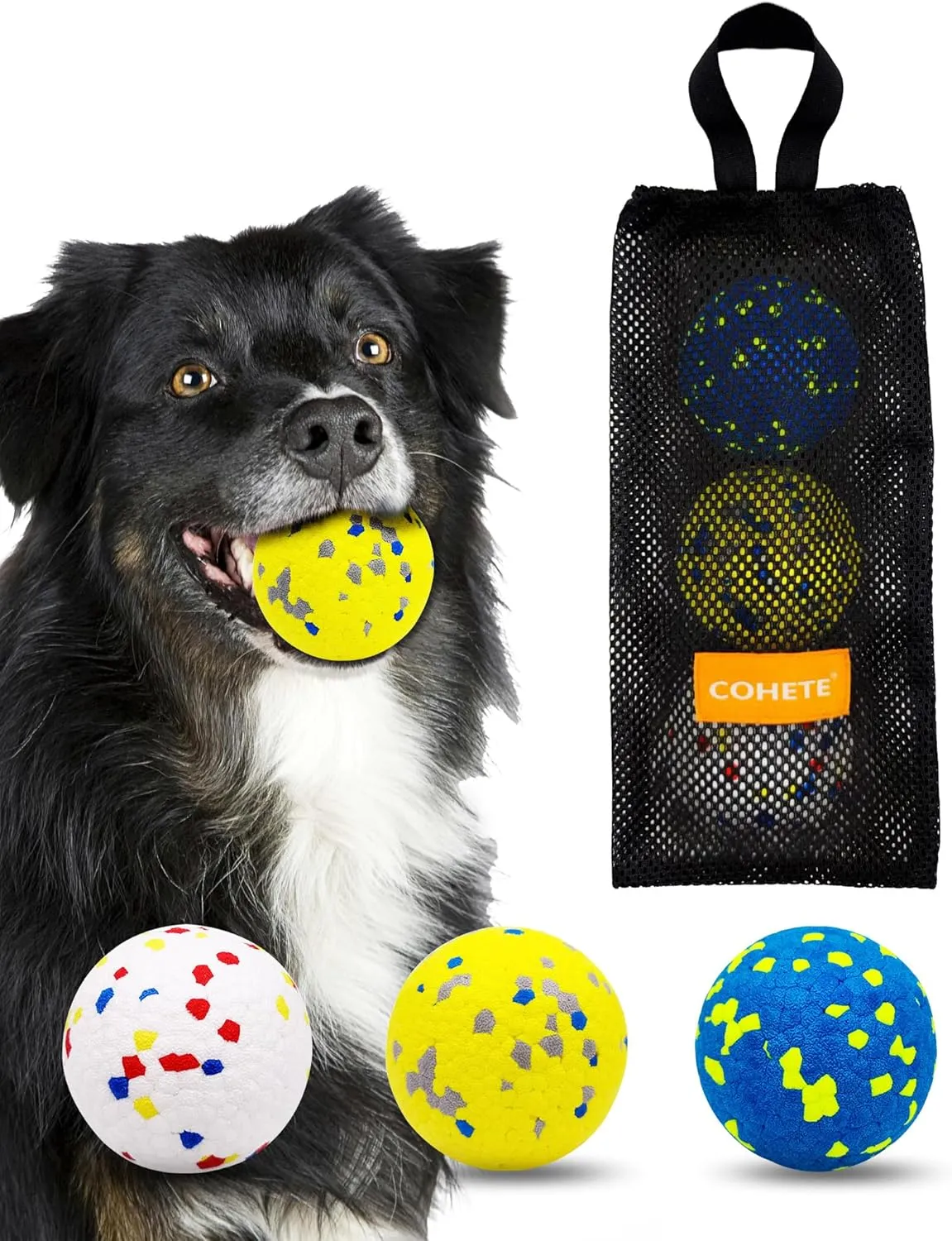 3 Dog Ball，Tennis Balls for Dogs，Interactive Dog Ball，Balls for Aggressive Chewers，Suitable for Large Medium Small Dogs，Puppy Teething Toys，Pet Toys，Comes with Organizer Bag