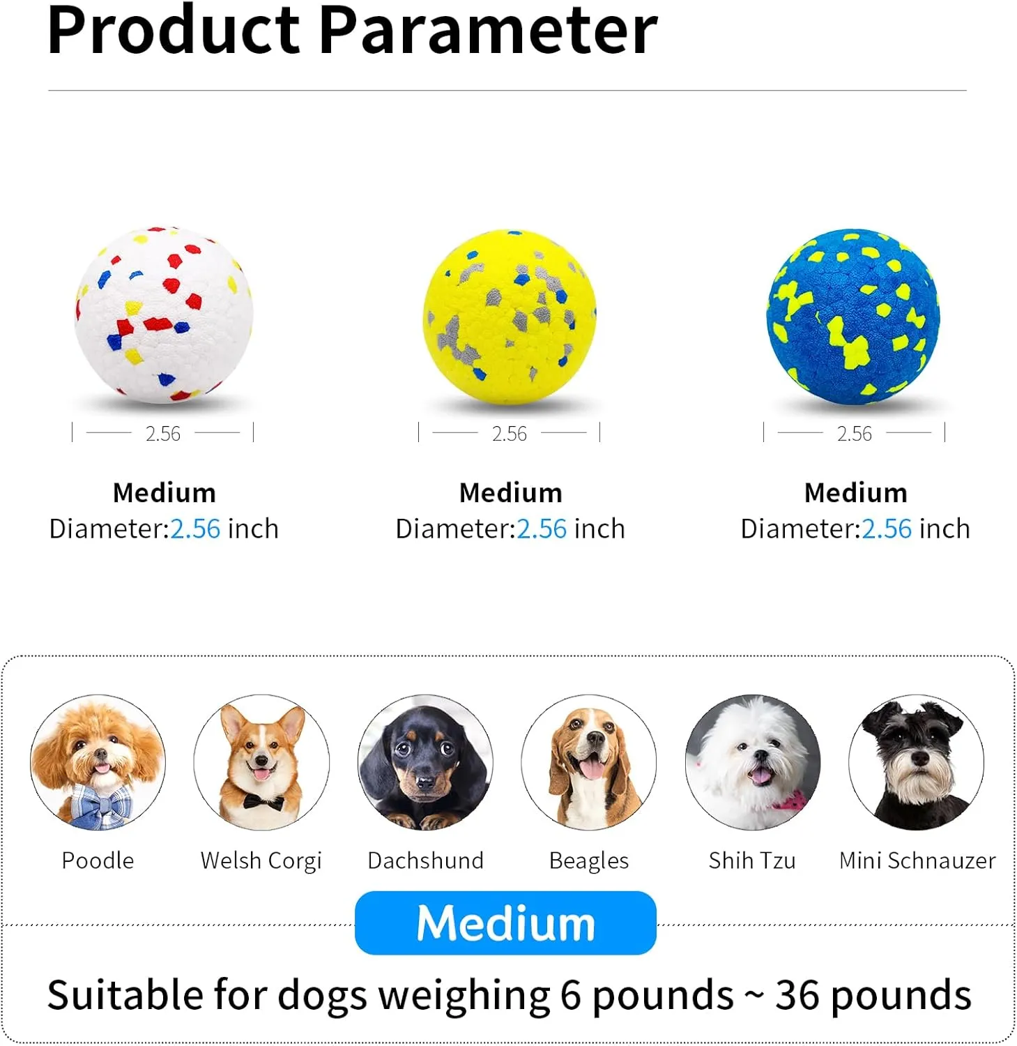 3 Dog Ball，Tennis Balls for Dogs，Interactive Dog Ball，Balls for Aggressive Chewers，Suitable for Large Medium Small Dogs，Puppy Teething Toys，Pet Toys，Comes with Organizer Bag