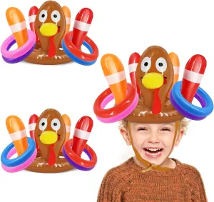 3 Pack Thanksgiving Ring Toss Games Toys for Kids Thanksgiving Inflatable Turkey Hat Toss Games Thanksgiving Family School Party Favors Supplies Indoor Outdoor Party Game(3 Turkey Hats, 12 Rings)