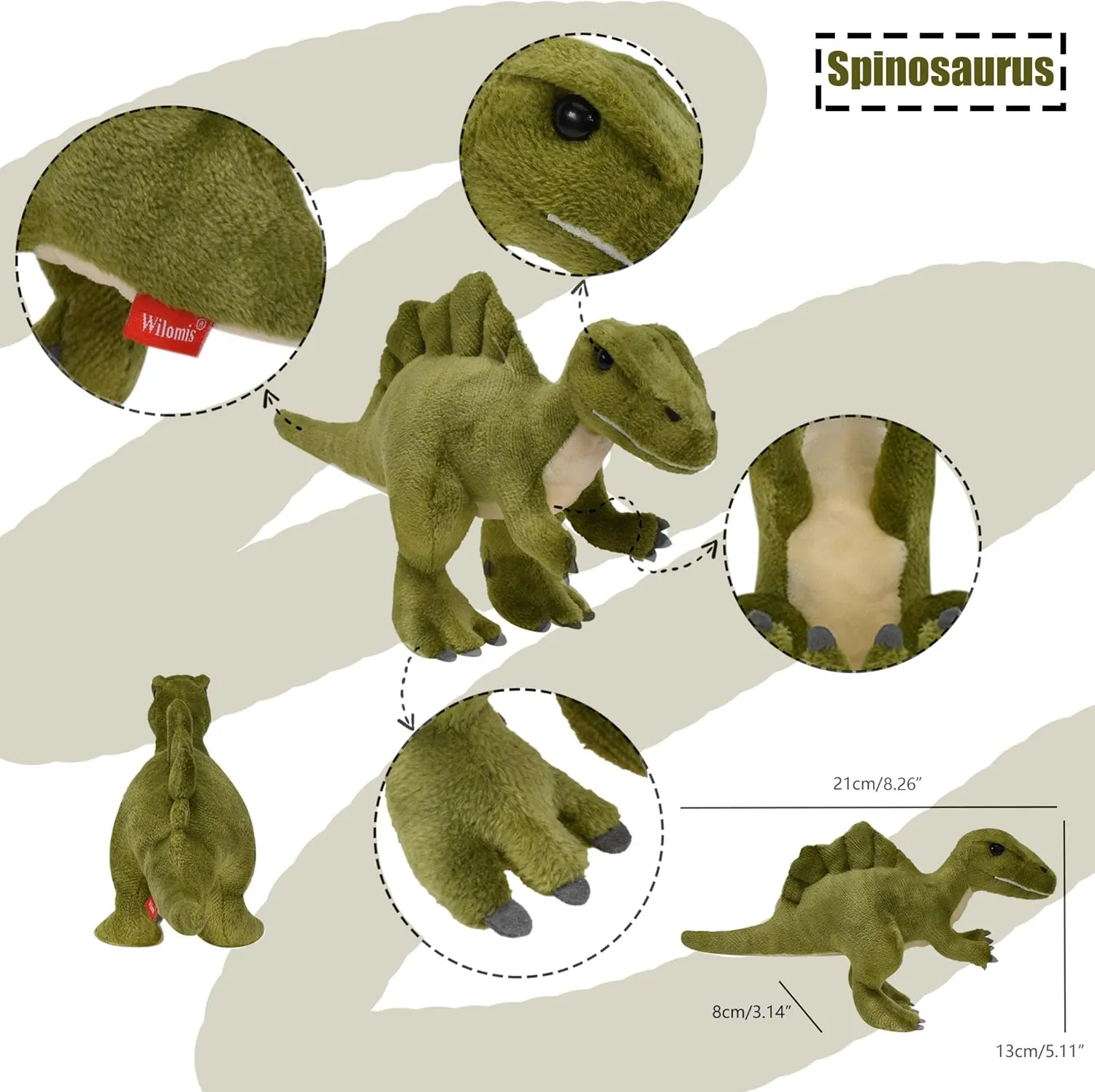 3 Pcs Dinosaur Stuffed Animals - 8'' Spinosaurus & T Rex Plush Dinosaur Toys for Kids 3-5