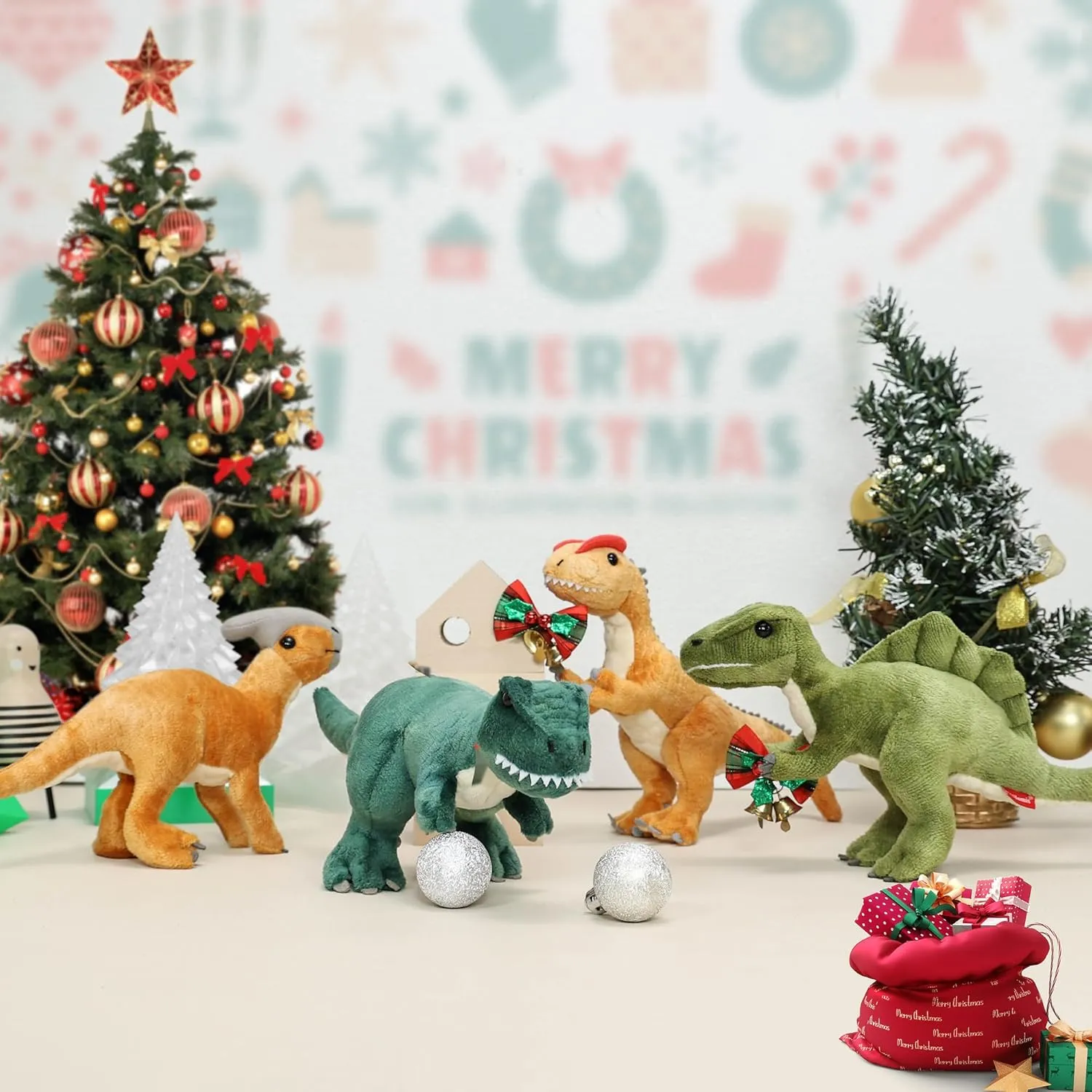 3 Pcs Dinosaur Stuffed Animals - 8'' Spinosaurus & T Rex Plush Dinosaur Toys for Kids 3-5