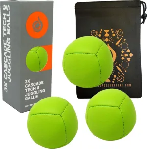 3 x Pro 110g Cascade Tech 6 Juggling Balls - Six Panel Thud Juggling Balls & Bag - Set of 3 Juggling Balls (Green)