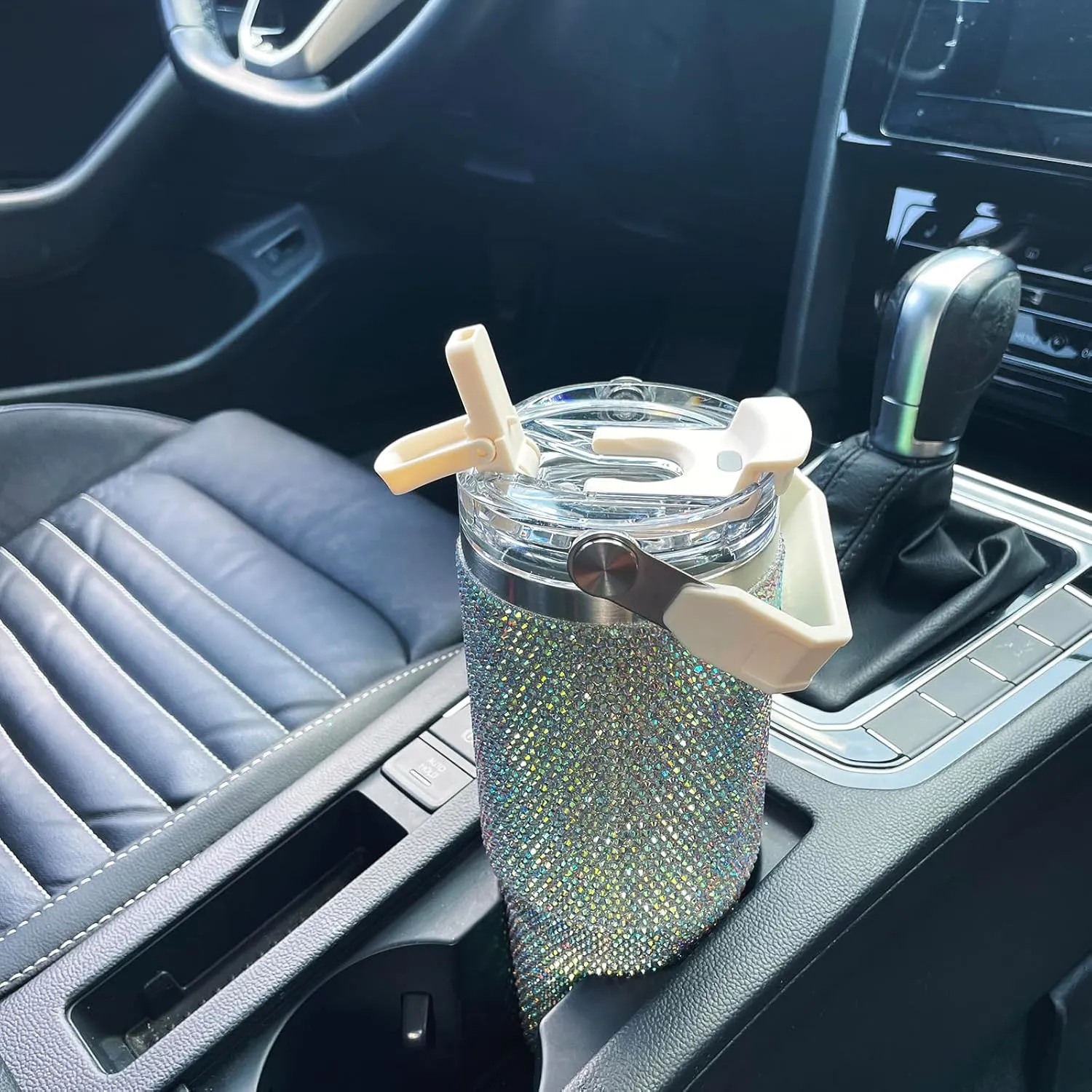 30oz Bling Rhinestone Studded Tumbler with Top Handle and Leakproof Lid Vacuum Insulated Stainless Steel Glitter Crystal Water Bottle with Flip Straw Reusable Cup Outdoors Travel Mugs (Northern Light)