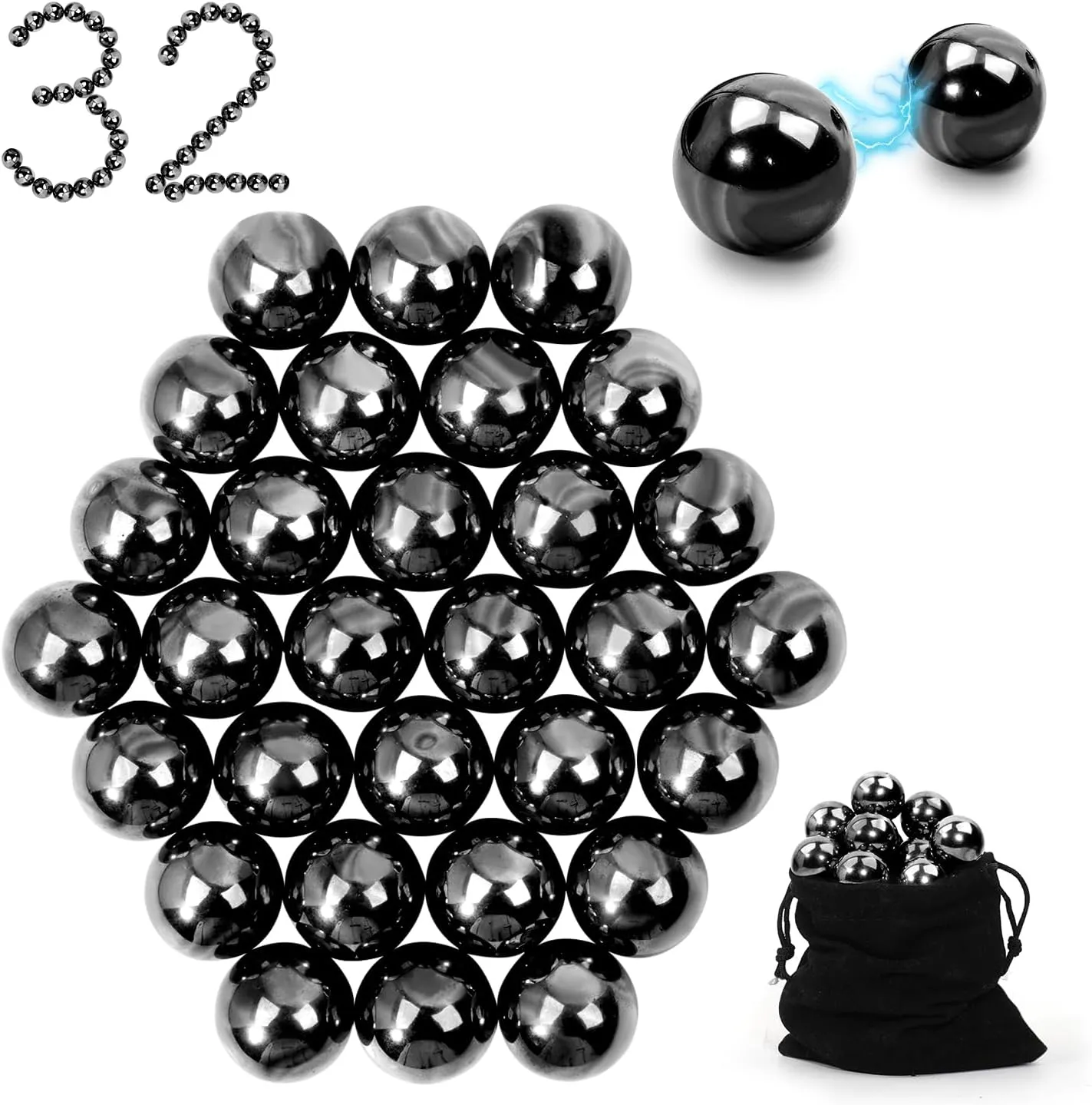 32 Pcs Magnetic Balls Fidget Toy,Adult Fidget Toys, Science Kit for Anxiety Relief,Office Desktop Decoration, Anti Anxiety, Executive Desk Toys ,Building Crafts for Teens Party Favors Gift(Balck)