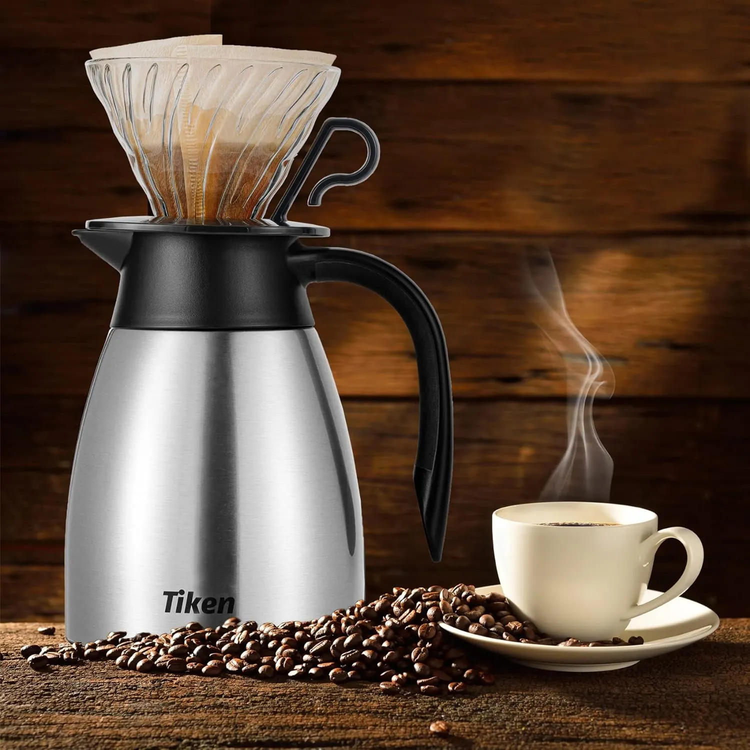 34 Oz Thermal Coffee Carafe, Stainless Steel Insulated Vacuum Coffee Carafes For Keeping Hot, 1 Liter Beverage Dispenser (Silver)