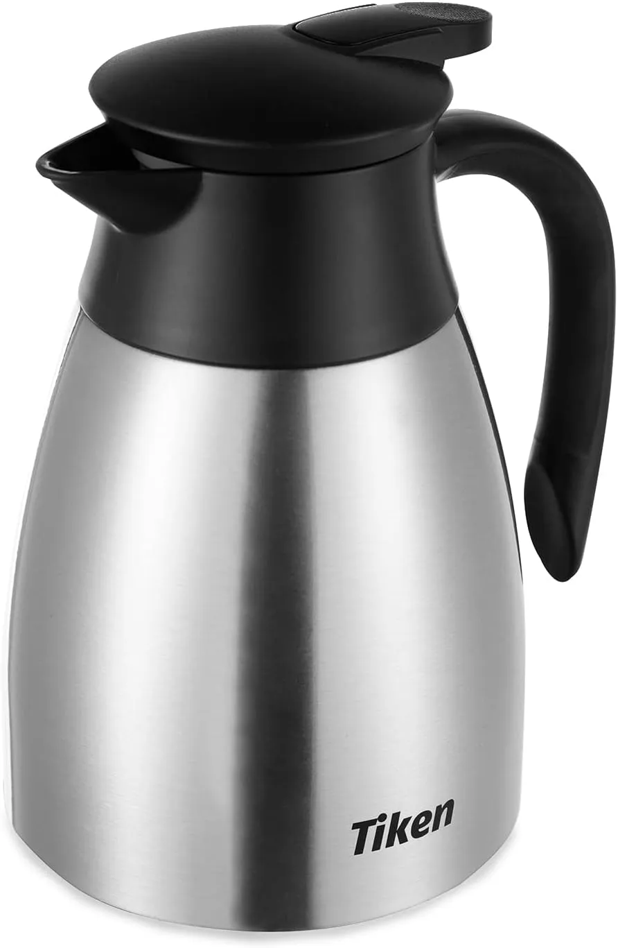34 Oz Thermal Coffee Carafe, Stainless Steel Insulated Vacuum Coffee Carafes For Keeping Hot, 1 Liter Beverage Dispenser (Silver)