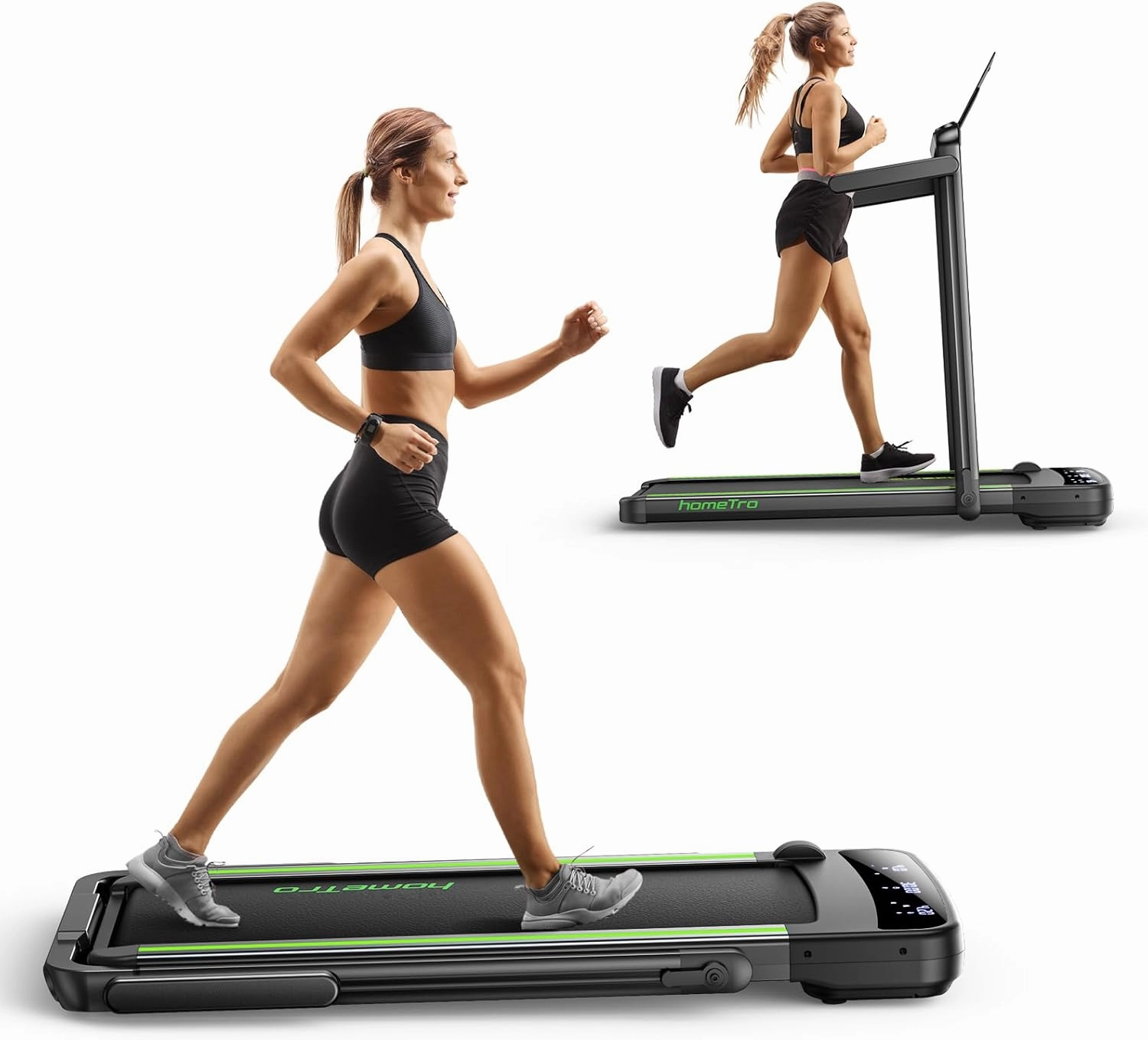 3.0HP Foldable Compact Treadmill,2 in 1 Walking Pad & Jogging Machine for Home/Office,Dual LED Touch Screens Folding Under Desk Motorized Treadmills 265lbs, App& Remote Control,Assembly-Free
