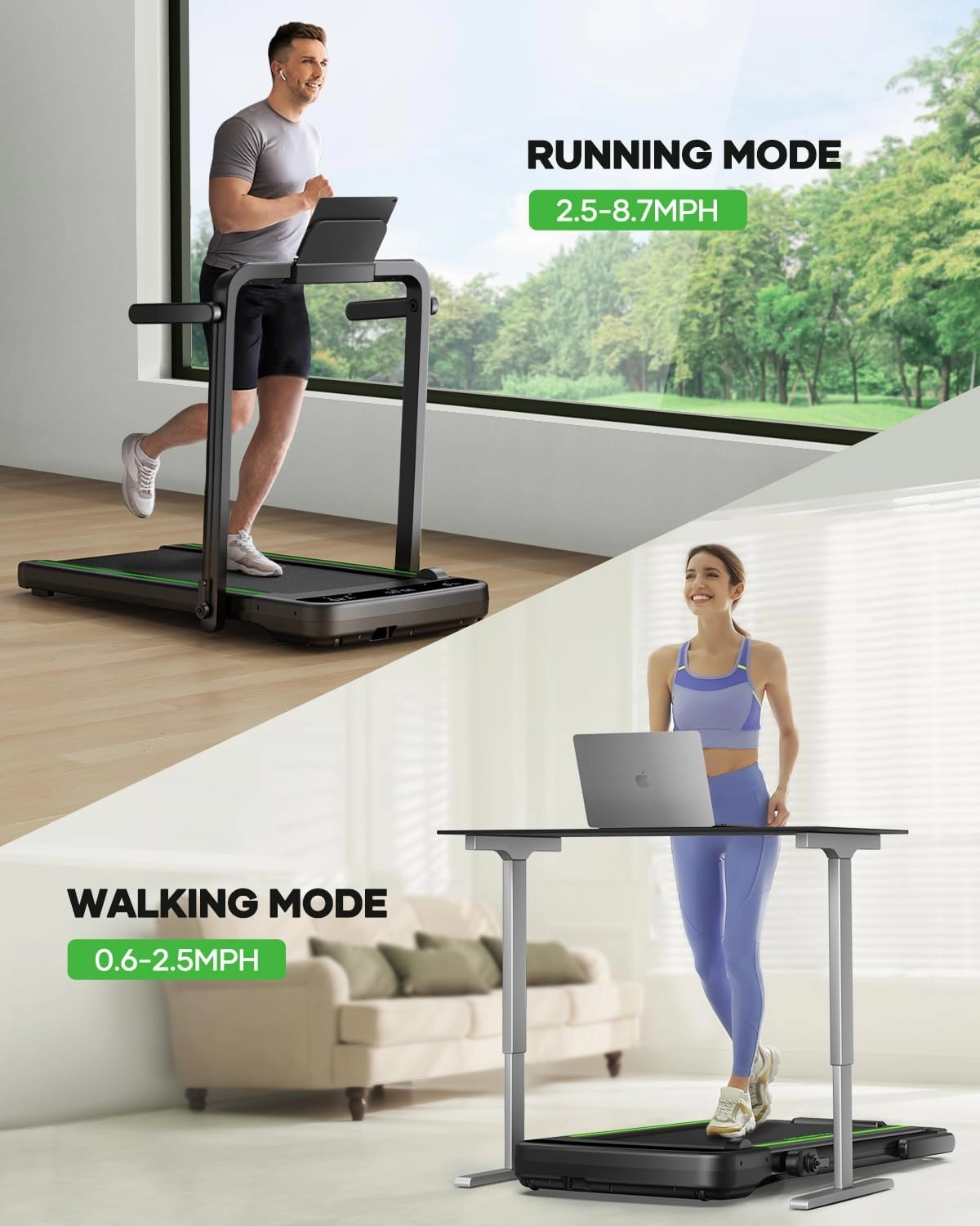 3.0HP Foldable Compact Treadmill,2 in 1 Walking Pad & Jogging Machine for Home/Office,Dual LED Touch Screens Folding Under Desk Motorized Treadmills 265lbs, App& Remote Control,Assembly-Free