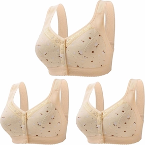 3 Pack T-Shirt Bra Older Womens Daisy Bras Front Closure Comfortable Bralettes