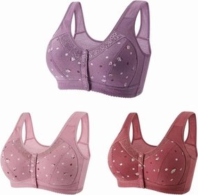 3 Pack T-Shirt Bra Older Womens Daisy Bras Front Closure Comfortable Bralettes