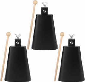 3 Packs 6 inch Metal Steel Cow Bell Noise Makers, Cow Bell with wooden mallets for Drumsets, Weddings, Football Cheering, and More, by GENHAKON