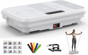 3D Vibration Plate Exercise Machine for Lymphatic Drainage, Whole Body Vibration Plate for Weight Loss, 330lbs Capacity Vibrating Platform Board Home Gym Quiet, 5 Yoga Belts & 2 Resistance Bands