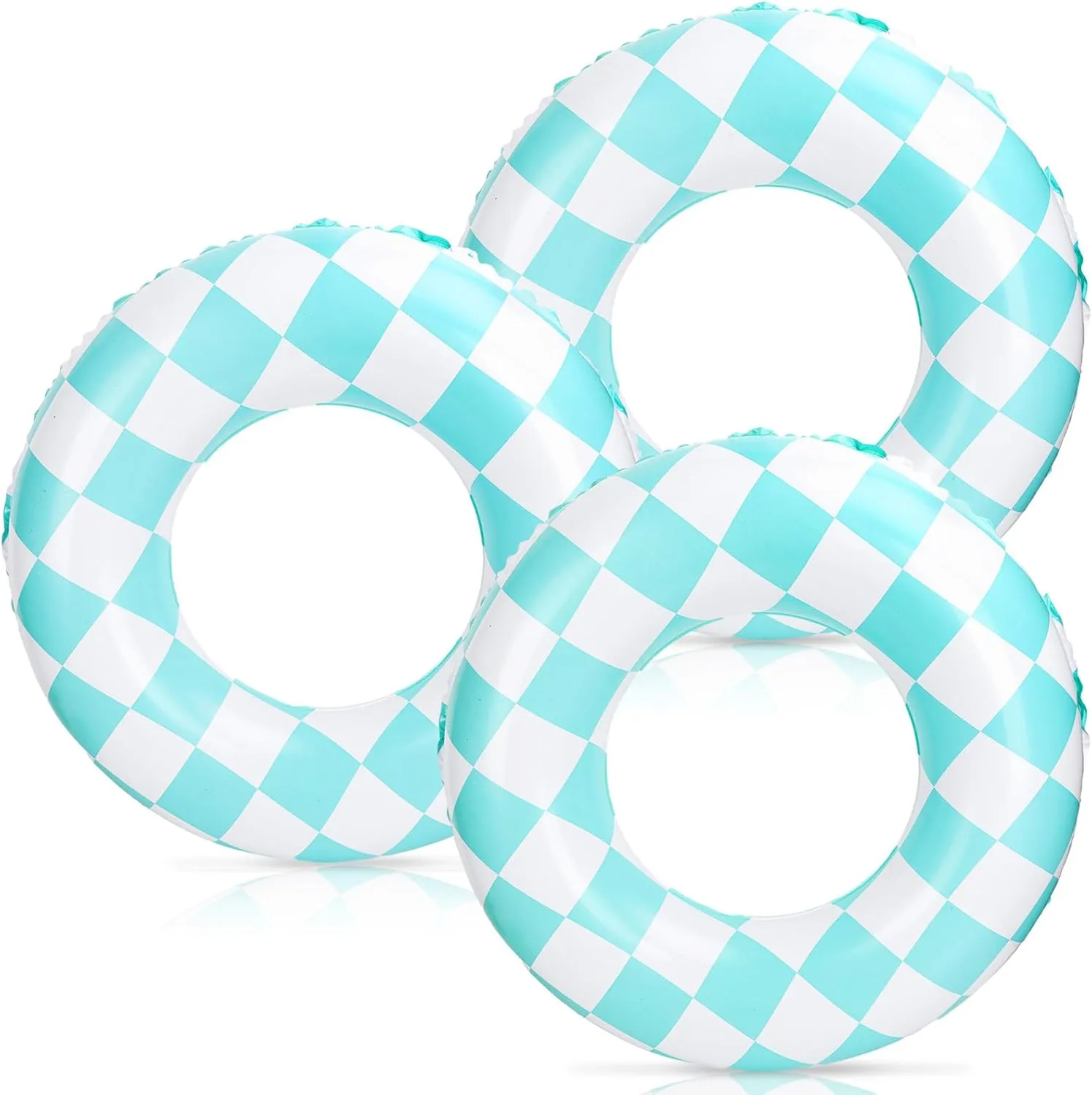 3Pcs Inflatable Pool Float Retro Blue Checkered Swim Rings Swimming Pool Tubes for Adults Teens Summer Beach Bachelorette Party, 30 x 14 Inch