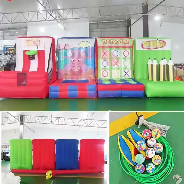 4 in 1 Inflatable Interactive Sports Game Inflatable Carnival Game Toys for Kids and Adults（20x5x6.6ft with Blower and Game Accessories）