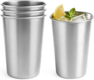 4 Pack 16oz Stainless Steel Cups, Stainless Steel Stacking Beer Pint Cups, Stainless Steel Water Tumbler for Home, Party, Camping, Outdoor, Stackable Drinking Glasses, Reusable, BPA Free