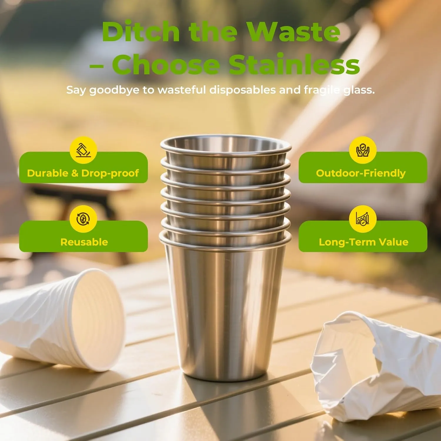 4 Pack 16oz Stainless Steel Cups, Stainless Steel Stacking Beer Pint Cups, Stainless Steel Water Tumbler for Home, Party, Camping, Outdoor, Stackable Drinking Glasses, Reusable, BPA Free