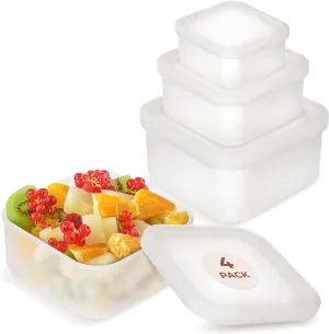 4 Pack Clear Nesting Silicone Food Storage Containers with Lids, Eco-Friendly, Reusable Silicone Food & Home Storage Containers (44oz, 23.7oz, 10oz, 3.4oz) Airtight/Leak Proof (4 Lids/4 Container Set)