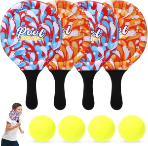 4 Pcs Water Paddle and Ball Set Beach Paddle Ball Waterproof Paddle Outdoor Games for Kids Teens Adults Swimming Pool Beach Game (Red, Orange)