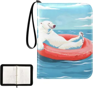 4 Pockets Trading Card Album Holder Book Folder Sports Card Binder Polar Bear Swim 400 Double Side Pockets for 3 Ring Binder Zipper