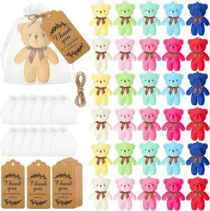 40 Sets 4.7 Inch Mini Stuffed Plush Bear Bulk Small Stuffed Animals Bear Doll Tiny Keychain Animal Ornament with Thank You Tags for DIY Crafts Birthday Gifts Wedding Party Favors(Novelty Colors)