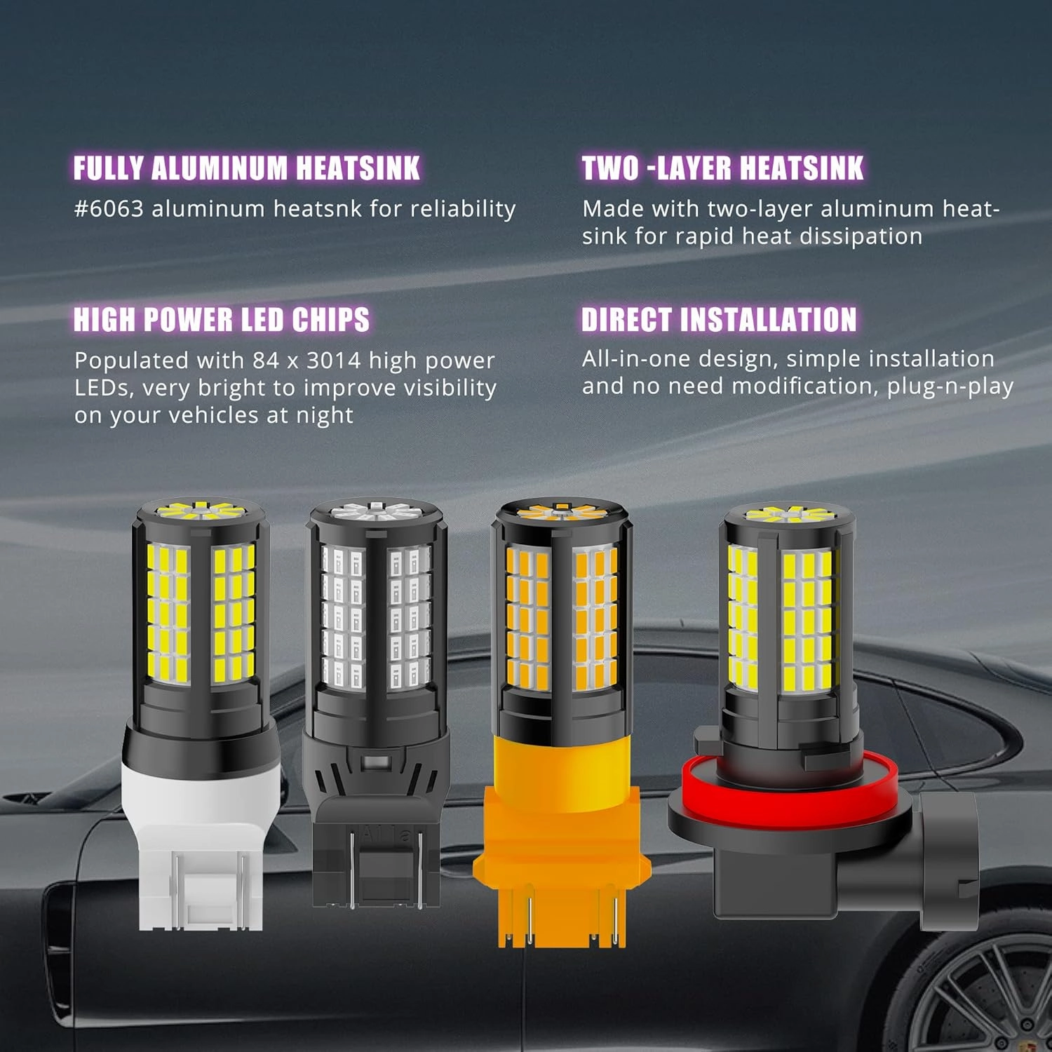 4014-84 SMD 3000Lms T25 Base 3156 3157 LED Bulbs 3056 3456 3057 4057 4114 3457 4157, 6000K White Back-up Reverse, Turn Signal, Daytime Running Lights, Brake, Tail Lights, DRL