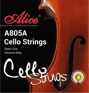 4/4 Cello String Set - Alice A805A Cello Strings 4/4 Full Set (A-D-G-C) with Steel Core Nickel Chromium Winding, Clear & Bright Tone