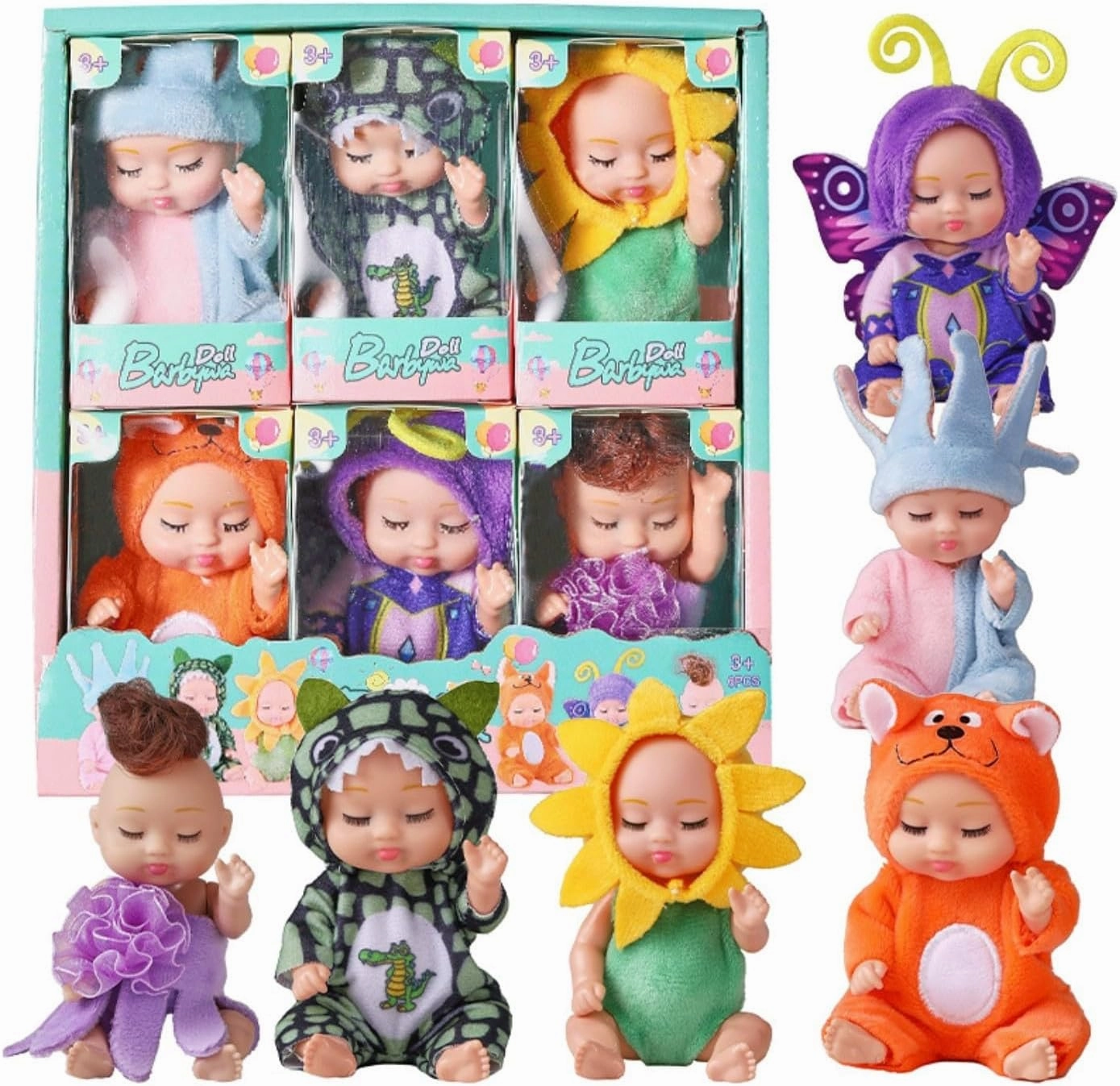4 Inch Mini Baby Dolls 6pcs Set Cute Realistic Baby Dolls Toys with Handmade Doll Clothes for Suitability Kids 3 and up Forest
