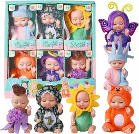 4 Inch Mini Baby Dolls 6pcs Set Cute Realistic Baby Dolls Toys with Handmade Doll Clothes for Suitability Kids 3 and up Forest