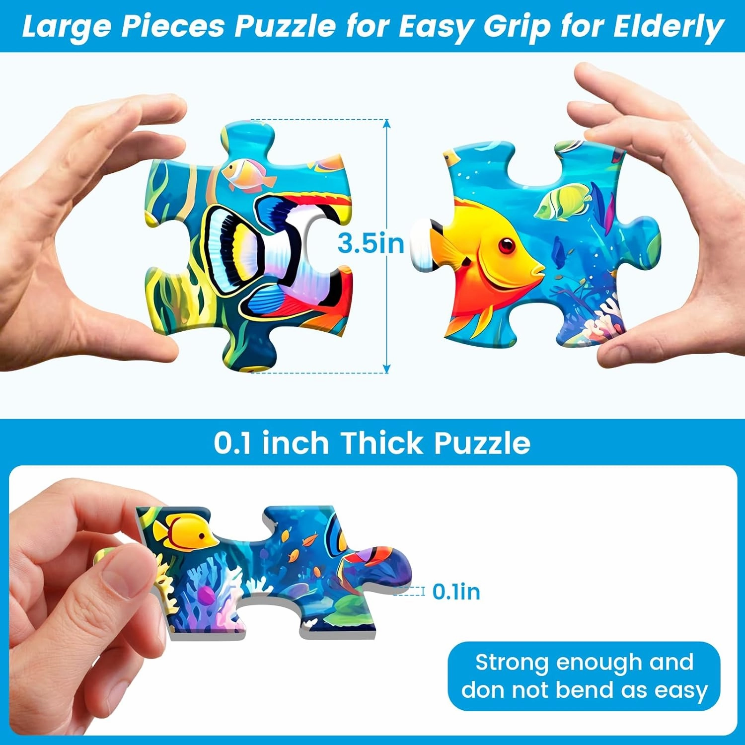 4 Pack Large Piece Puzzles for Seniors With Dementia and Alzheimer's - 24 Piece Jigsaw With Fish, Tower, Hummingbird, Flower Themes - Memory Games for Elderly