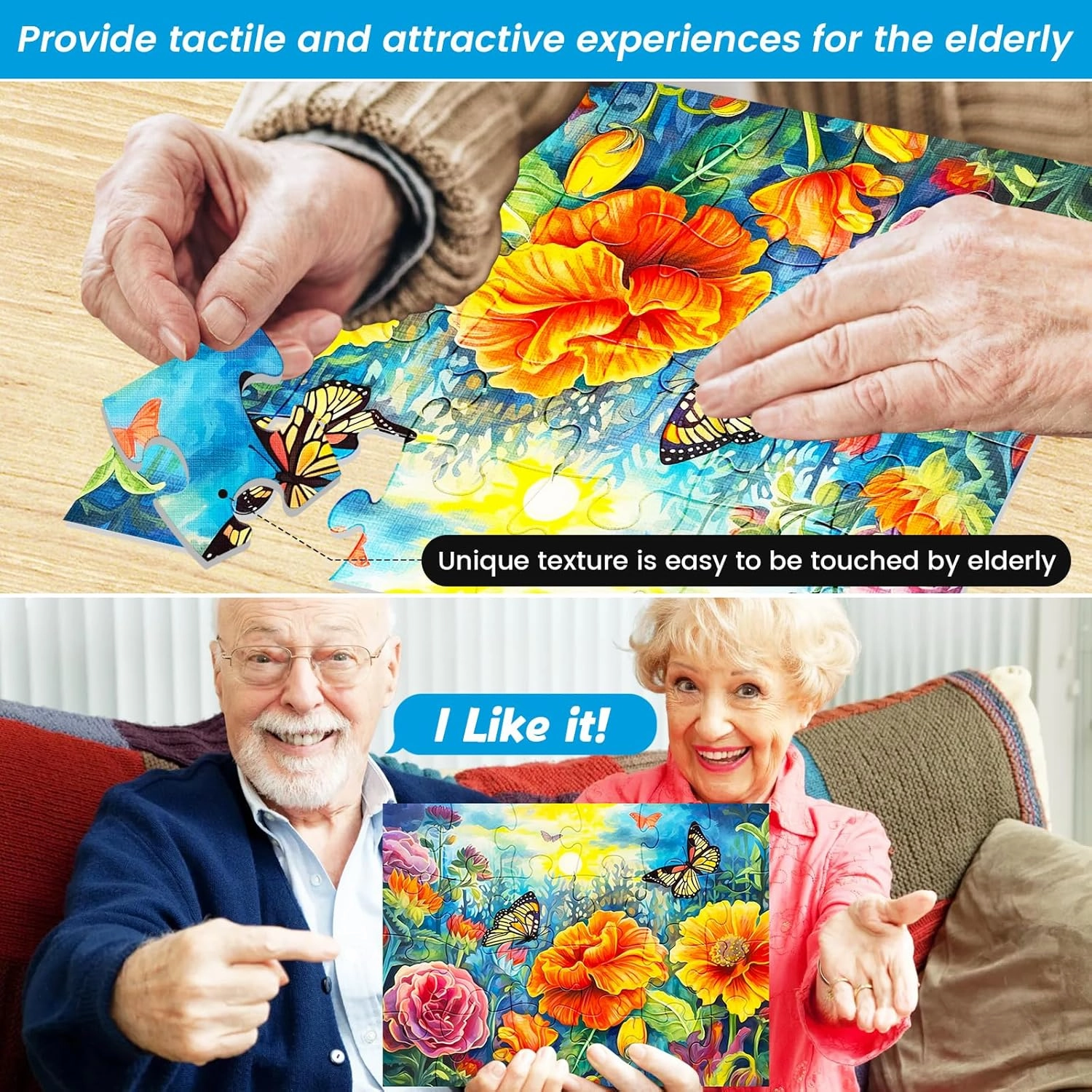 4 Pack Large Piece Puzzles for Seniors With Dementia and Alzheimer's - 24 Piece Jigsaw With Fish, Tower, Hummingbird, Flower Themes - Memory Games for Elderly