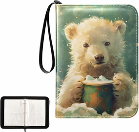 4 Pockets Trading Card Album Holder Book Folder Sports Card Binder Bear Coffee 400 Double Side Pockets for 3 Ring Binder Zipper