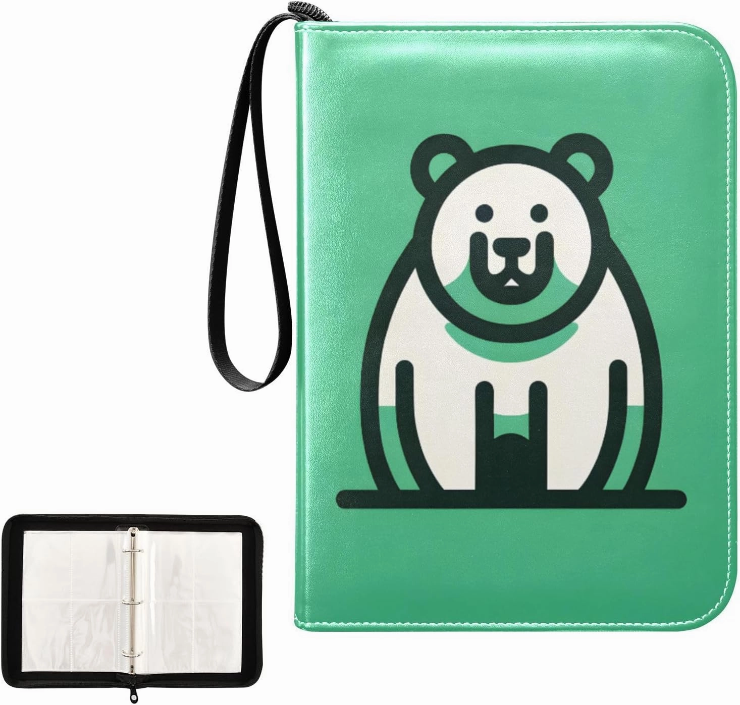 4 Pockets Trading Card Album Holder Book Folder Sports Card Binder Bear Green 400 Double Side Pockets for 3 Ring Binder Zipper