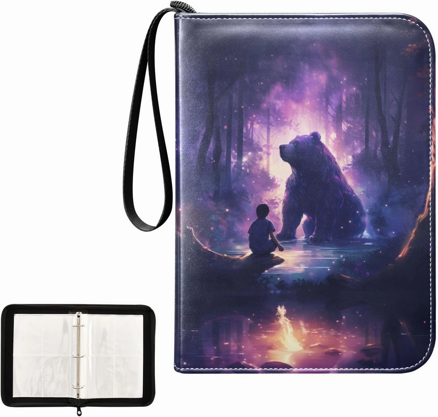 4 Pockets Trading Card Album Holder Book Folder Sports Card Binder Bear Myth 400 Double Side Pockets for 3 Ring Binder Zipper