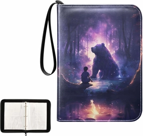 4 Pockets Trading Card Album Holder Book Folder Sports Card Binder Bear Myth 400 Double Side Pockets for 3 Ring Binder Zipper