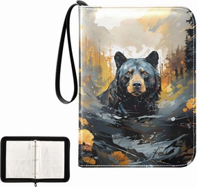 4 Pockets Trading Card Album Holder Book Folder Sports Card Binder Black Bear 400 Double Side Pockets for 3 Ring Binder Zipper