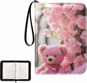 4 Pockets Trading Card Album Holder Book Folder Sports Card Binder Pink Bear Flower 400 Double Side Pockets for 3 Ring Binder Zipper